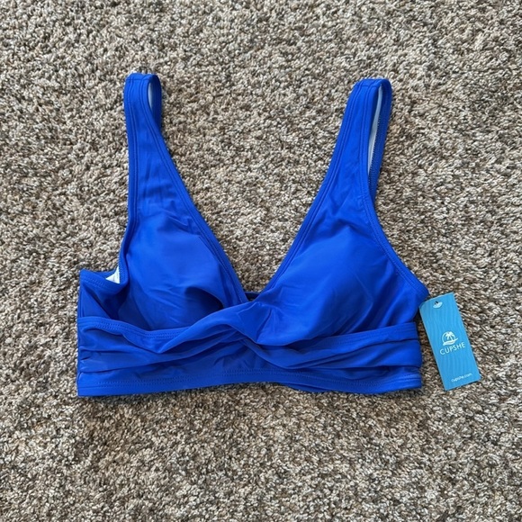 Cupshe Royal Blue 2 Piece Bikini Twist Top Moderate Coverage Bottoms Size Medium - Picture 2 of 5